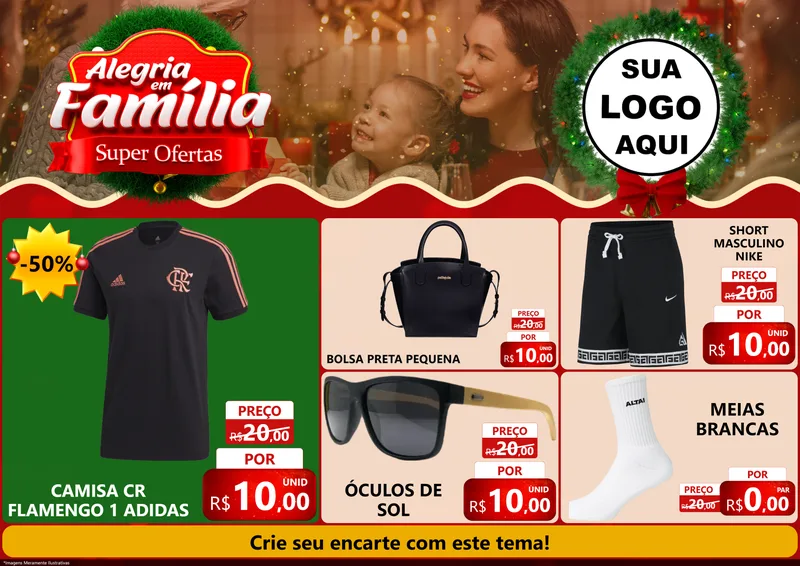 Modelo de Encarte para Encarte A4 Horizontal com o tema Alegria Em Família - Super Ofertas para Roupas e acessórios