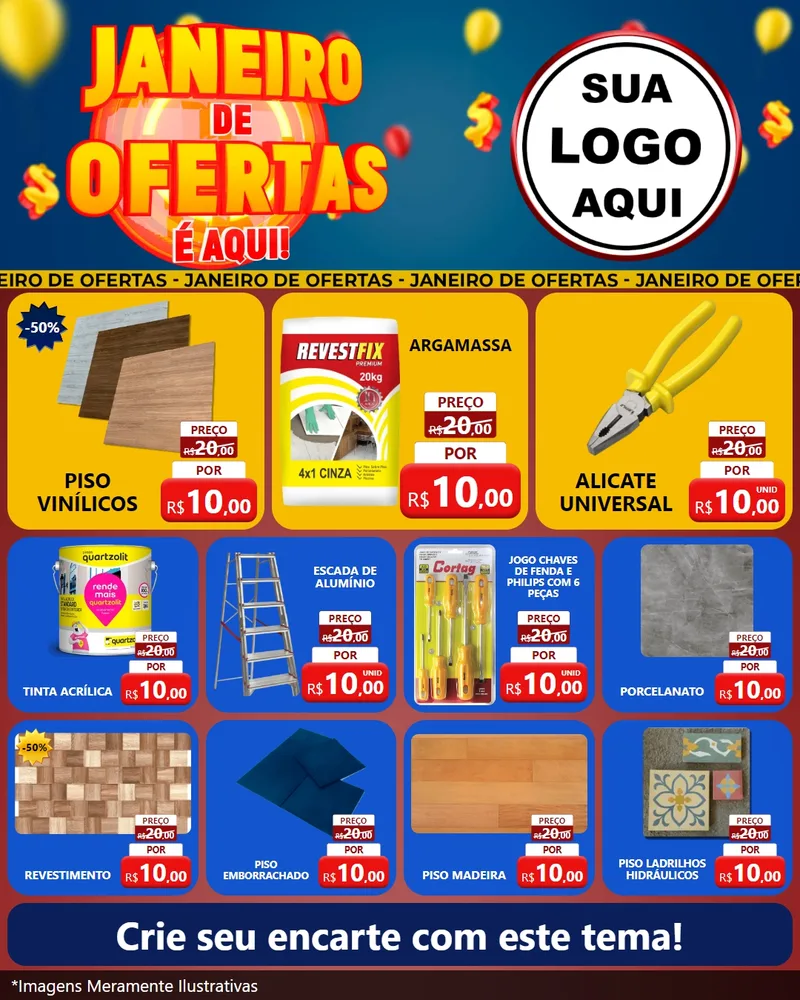 Modelo de Rede Social para Feed Instagram com o tema Janeiro de Ofertas É Aqui! para Material para Construção