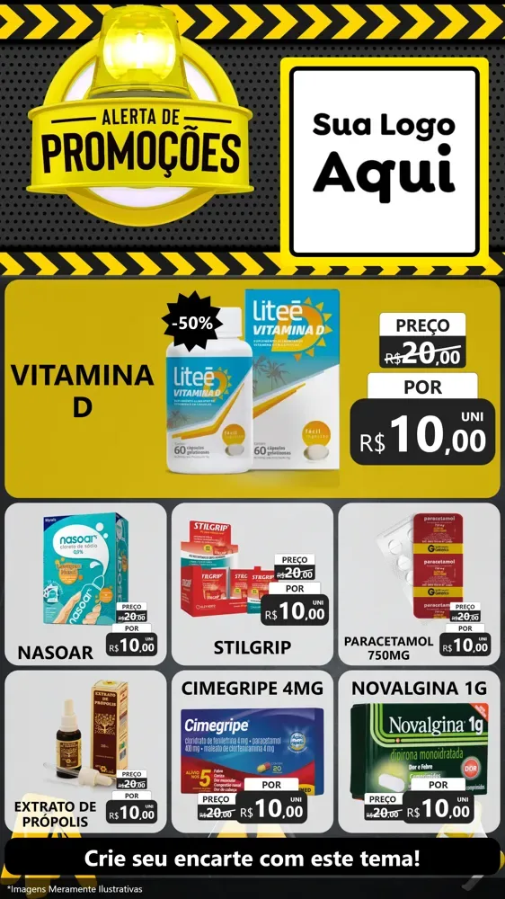 Modelo de Rede Social para Stories com o tema Alerta de Promoções para Farmácia