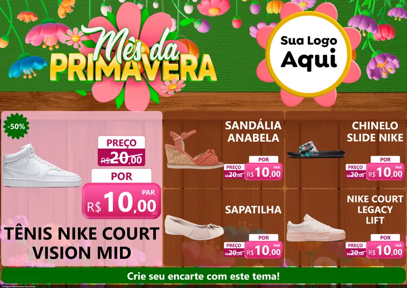 Modelo de Encarte para Encarte A4 Horizontal com o tema Mês da Primavera para Calçados