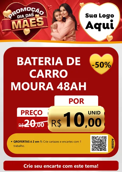 Modelo de Cartaz para Cartaz A4 Vertical com o tema Promoção Dia das Mães para Baterias Elétricas