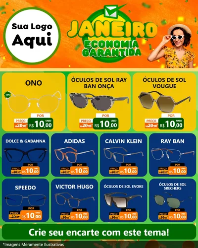 Modelo de Rede Social para Feed Instagram com o tema Janeiro - Economia Garantida para Óticas
