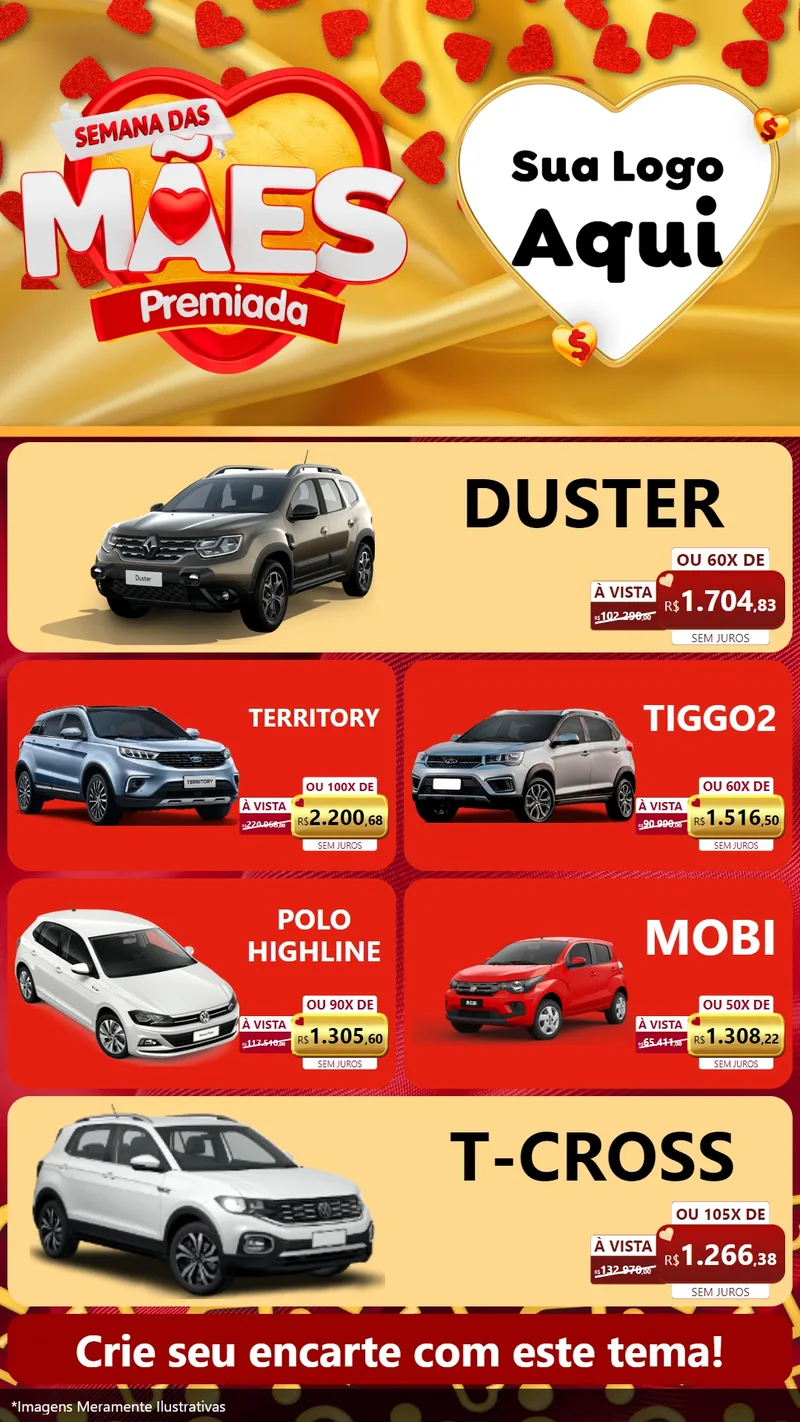 Modelo de TV para TV Vertical com o tema Semana das Mães Premiada para Concessionaria de Carros
