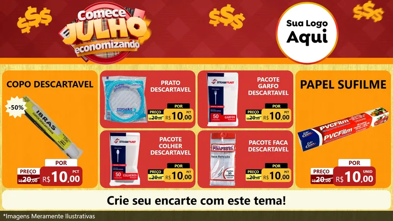 Modelo de TV para TV Horizontal com o tema Comece Julho Economizando para Embalagens