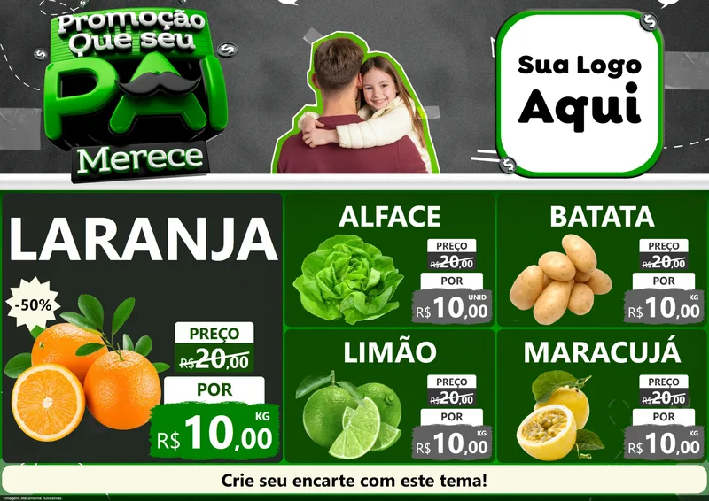 Modelo de Encarte para Encarte A4 Horizontal com o tema Promoção Que seu Pai Merece para Hortifrúti