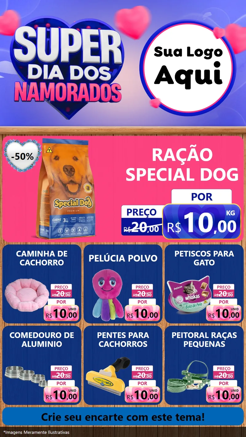 Modelo de Rede Social para Stories com o tema Super Dia dos Namorados para Pet Shop