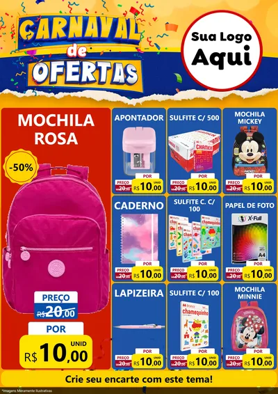 Modelo de Encarte para Encarte A4 Vertical com o tema Carnaval de Ofertas para Papelaria