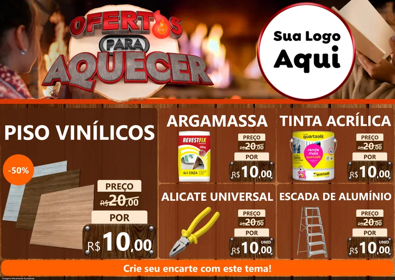 Modelo de Encarte para Encarte A4 Horizontal com o tema Ofertas Para Aquecer para Material para Construção