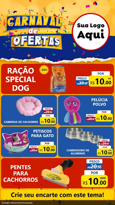 Modelo de TV para TV Vertical com o tema Carnaval de Ofertas para Pet Shop