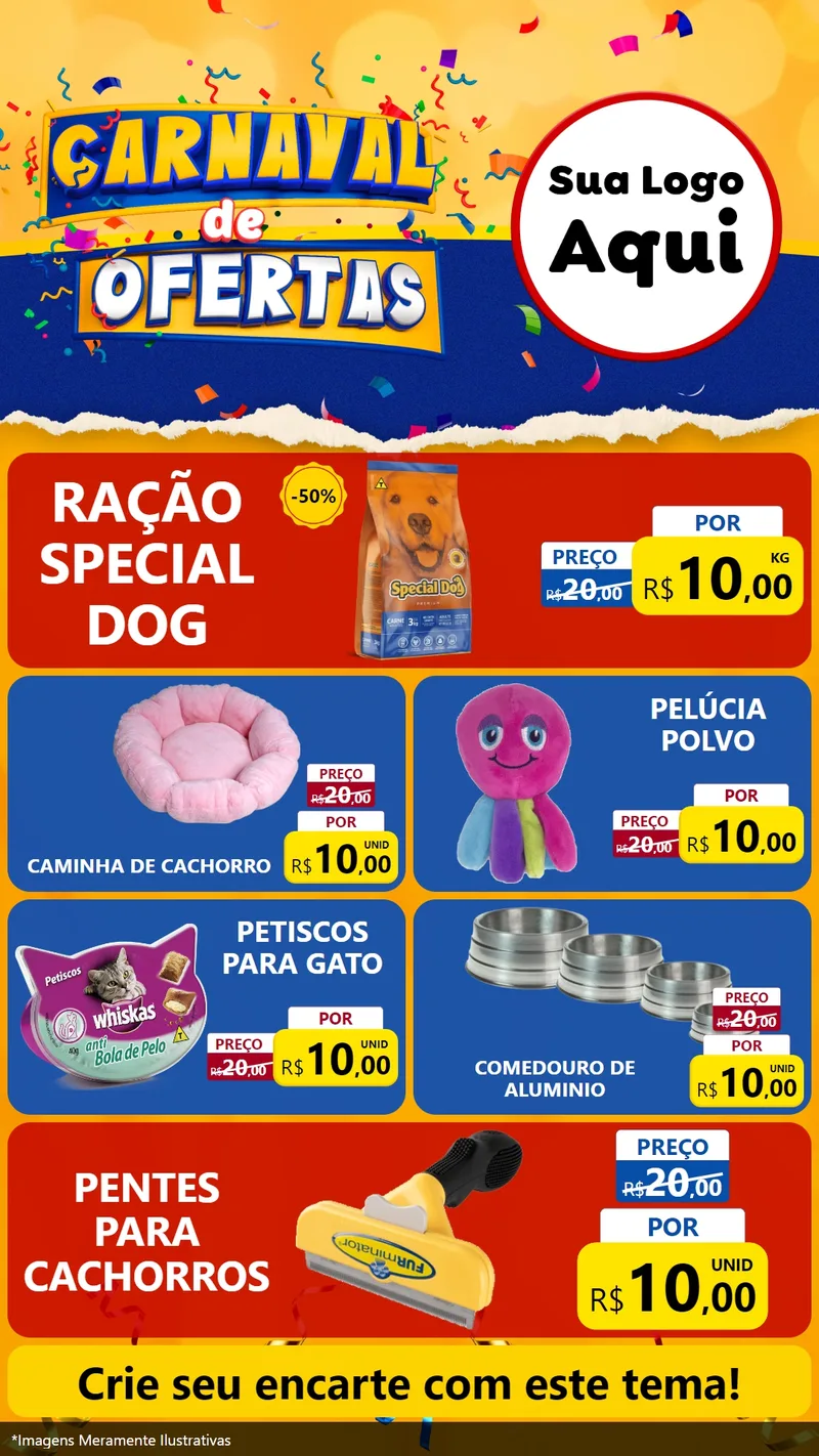 Modelo de TV para TV Vertical com o tema Carnaval de Ofertas para Pet Shop