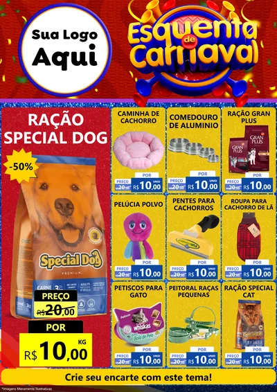 Modelo de Encarte para Encarte A4 Vertical com o tema Esquenta de Carnaval para Pet Shop