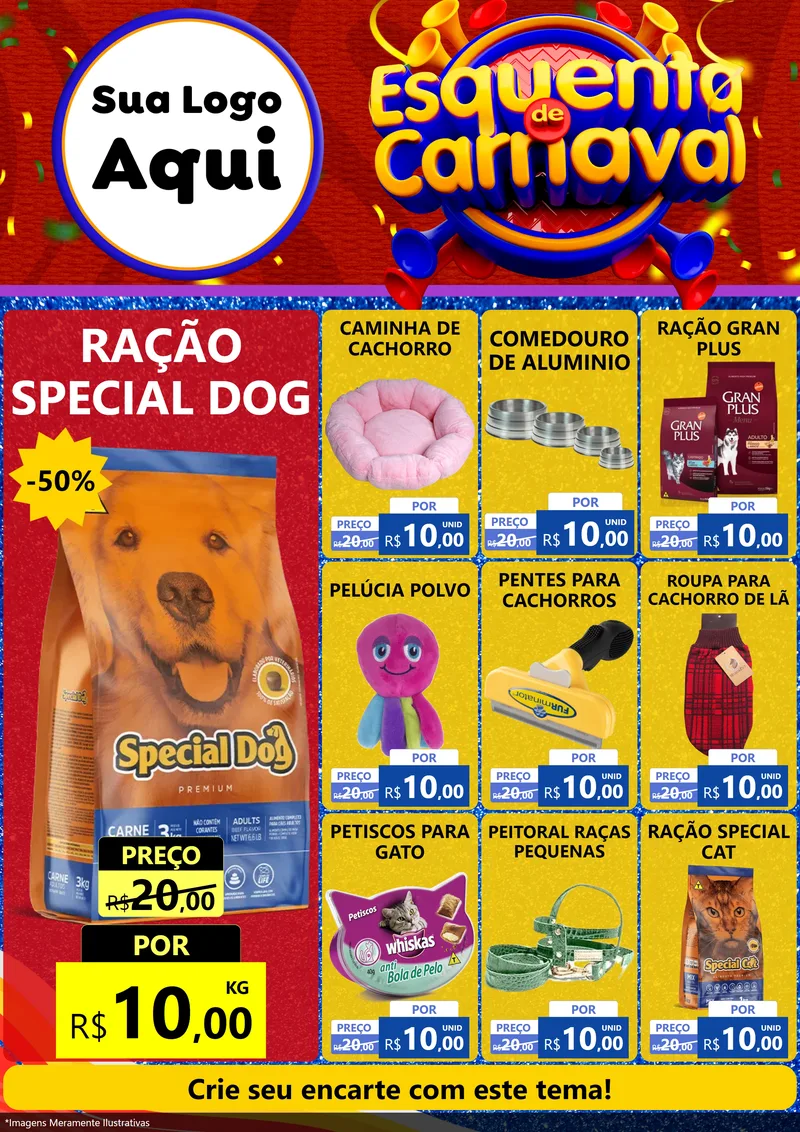 Modelo de Encarte para Encarte A4 Vertical com o tema Esquenta de Carnaval para Pet Shop