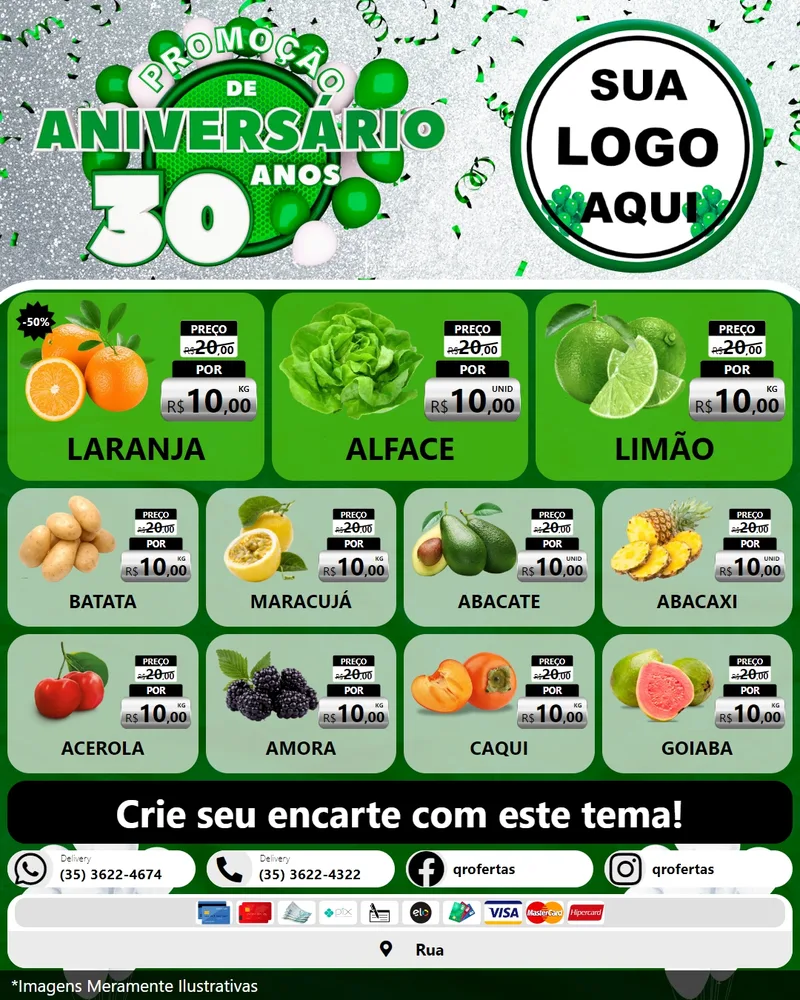 Modelo de Rede Social para Feed Instagram com o tema Promoção de Aniversário - 30 Anos para Hortifrúti