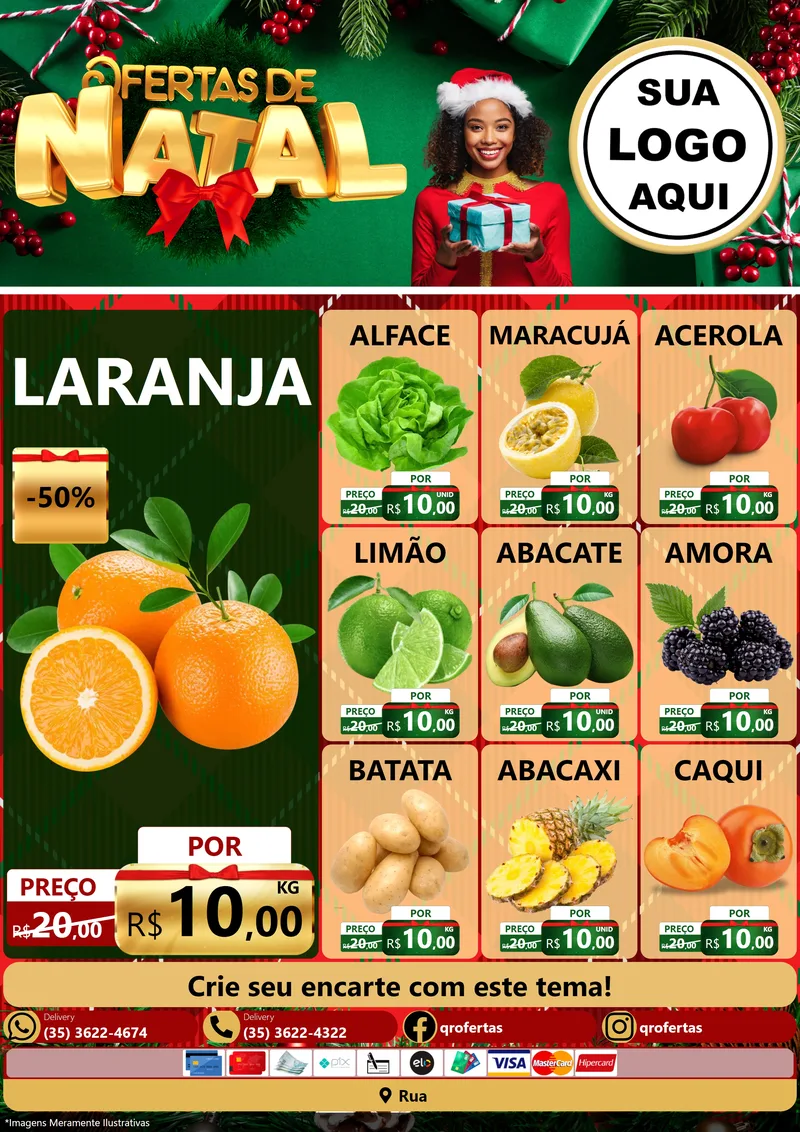 Modelo de Encarte para Encarte A4 Vertical com o tema Ofertas de Natal para Hortifrúti