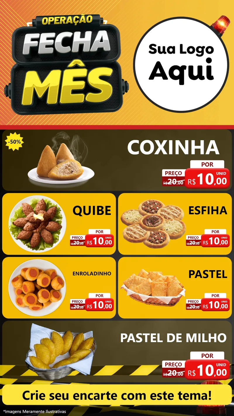 Modelo de TV para TV Vertical com o tema Operação Fecha Mês para Salgadaria