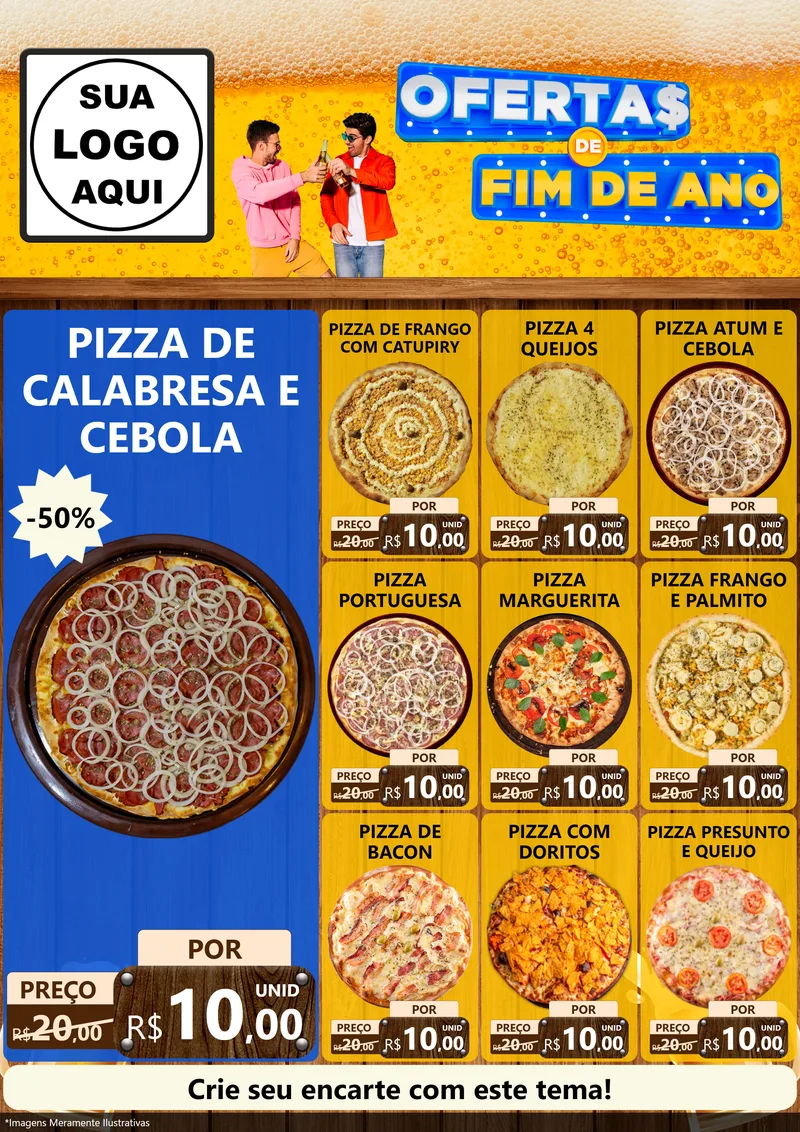 Modelo de Encarte para Encarte A4 Vertical com o tema Ofertas de Fim de Ano para Pizzaria