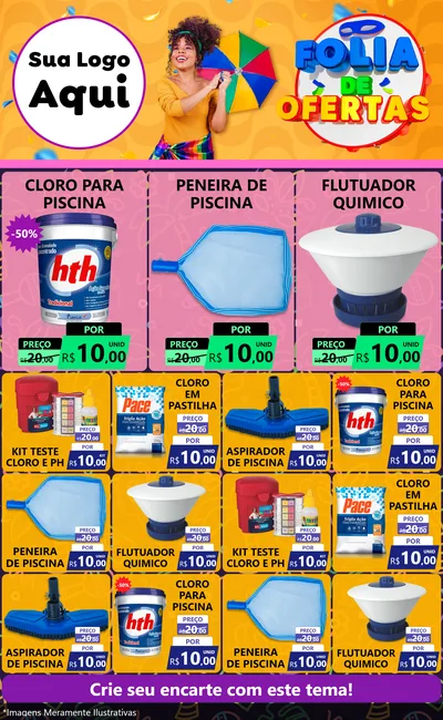 Modelo de Encarte para Encarte Grande com o tema Folia de Ofertas para Produtos para Piscina