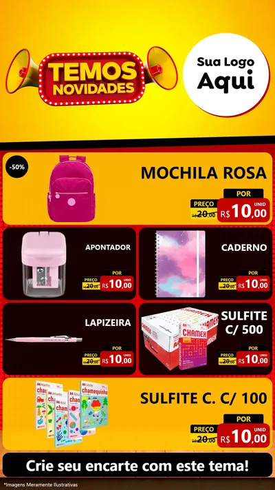 Modelo de TV para TV Vertical com o tema Temos Novidades para Papelaria