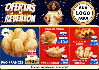 Modelo de Encarte para Encarte A4 Horizontal com o tema Ofertas de Réveillon para Padaria