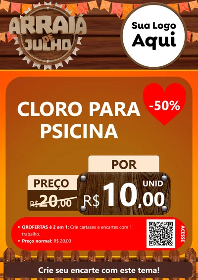 Modelo de Cartaz para Cartaz A4 Vertical com o tema Arraiá de Julho - Junina para Produtos para Piscina