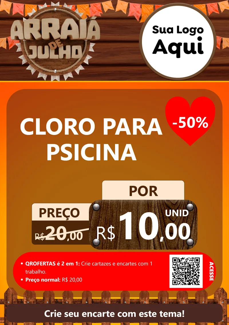 Modelo de Cartaz para Cartaz A4 Vertical com o tema Arraiá de Julho - Junina para Produtos para Piscina