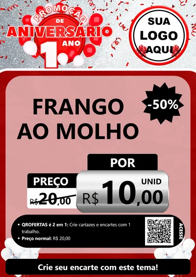 Modelo de Cartaz para Cartaz A4 Vertical com o tema Promoção de Aniversário - 1 Ano para Restaurante