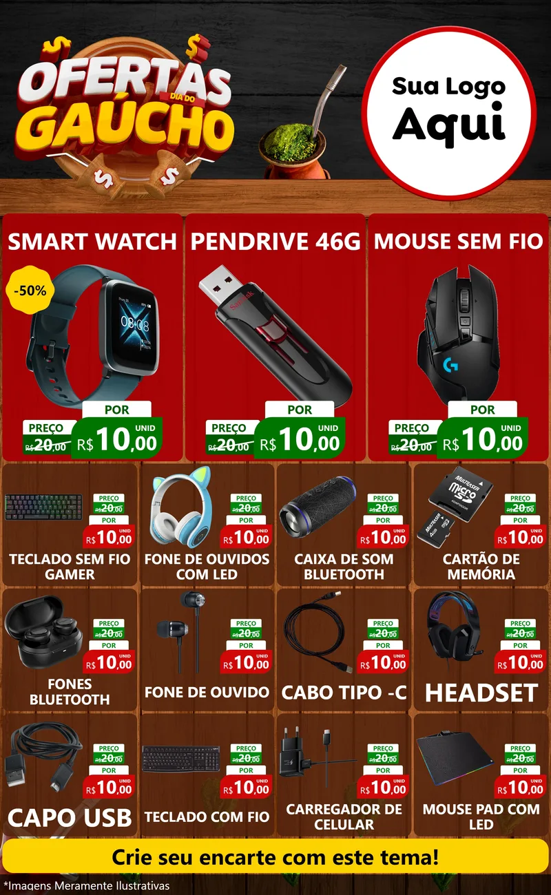 Modelo de Encarte para Encarte Grande com o tema Ofertas Dia do Gaúcho para Informática