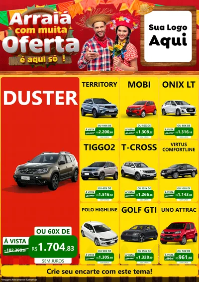 Modelo de Encarte para Encarte A4 Vertical com o tema Arraiá Com Muita Oferta - É Aqui Sô! para Concessionaria de Carros