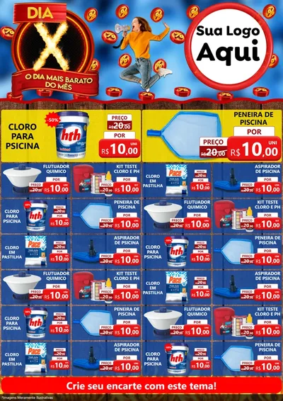Modelo de Encarte para Encarte A4 Vertical com o tema Dia X - O Dia Mais Barato Do Mês para Produtos para Piscina