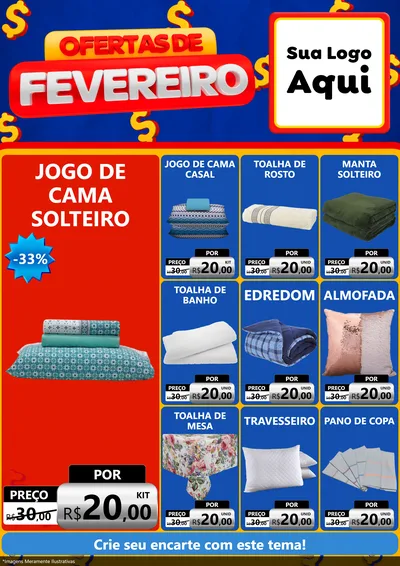 Modelo de Encarte para Encarte A4 Vertical com o tema Ofertas de Fevereiro para Cama, Mesa e Banho
