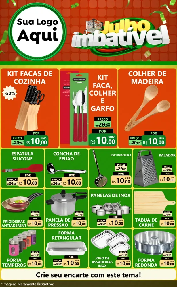 Modelo de Encarte para Encarte Grande com o tema Julho Imbatível para Utilidades Domésticas