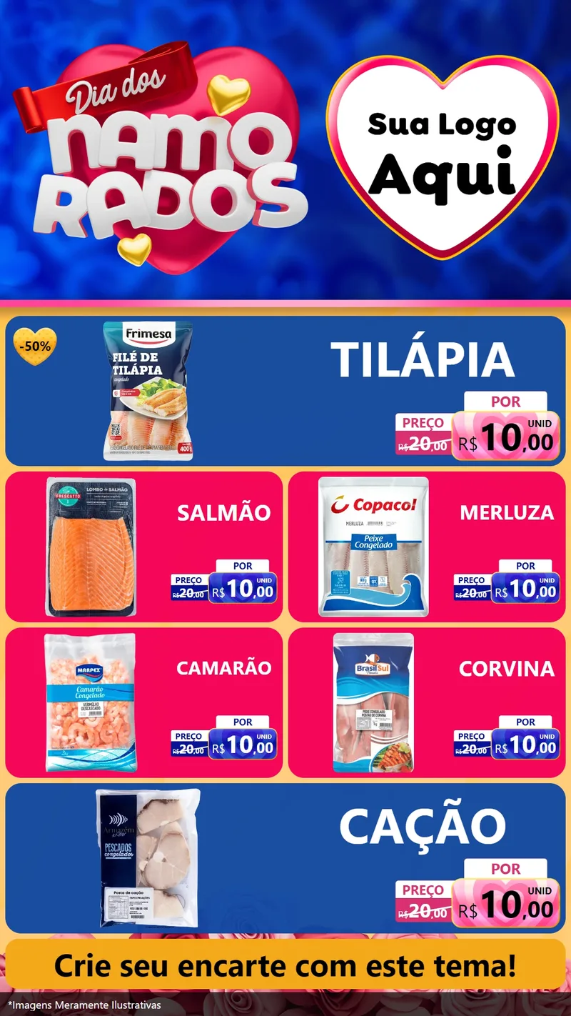 Modelo de TV para TV Vertical com o tema Dia dos namorados para Peixaria