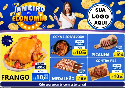 Modelo de Encarte para Encarte A4 Horizontal com o tema Janeiro da Economia para Assados
