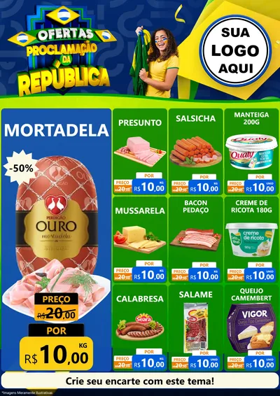 Modelo de Encarte para Encarte A4 Vertical com o tema Ofertas Proclamação da República para Frios e Laticínios