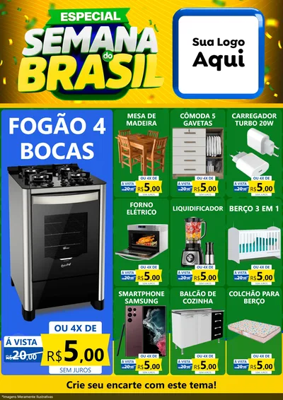 Modelo de Encarte para Encarte A4 Vertical com o tema Especial Semana do Brasil para Móveis e Eletro