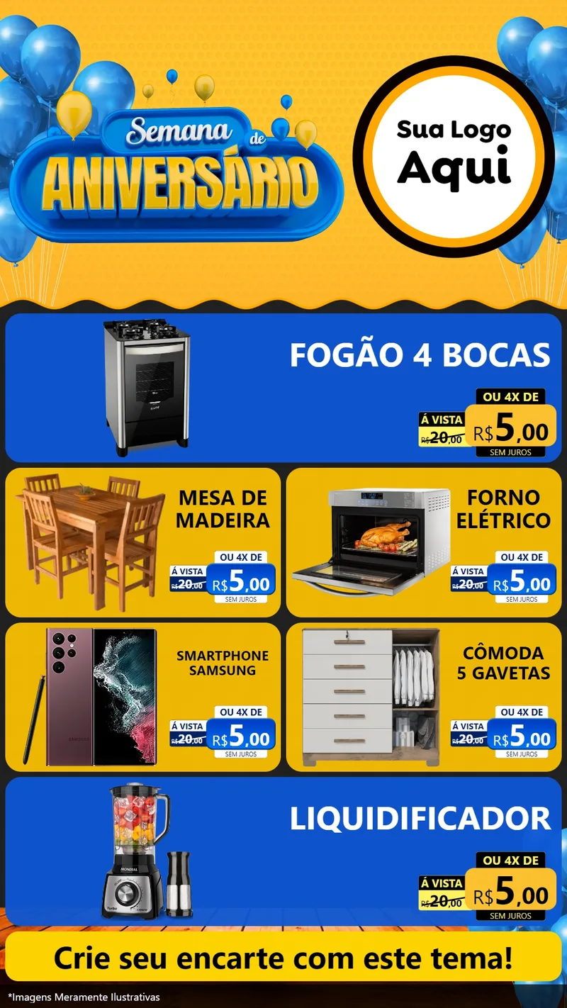 Modelo de TV para TV Vertical com o tema Semana de Aniversário para Móveis e Eletro