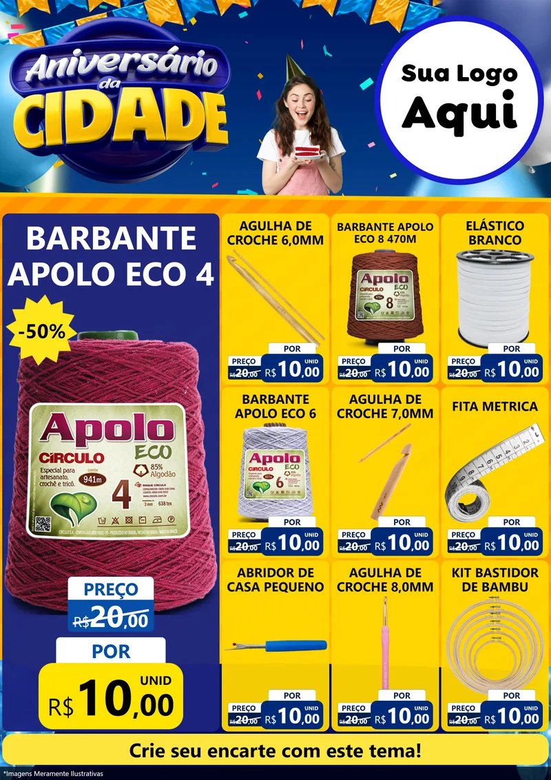 Modelo de Encarte para Encarte A4 Vertical com o tema Aniversário da Cidade para Armarinho e Aviamentos
