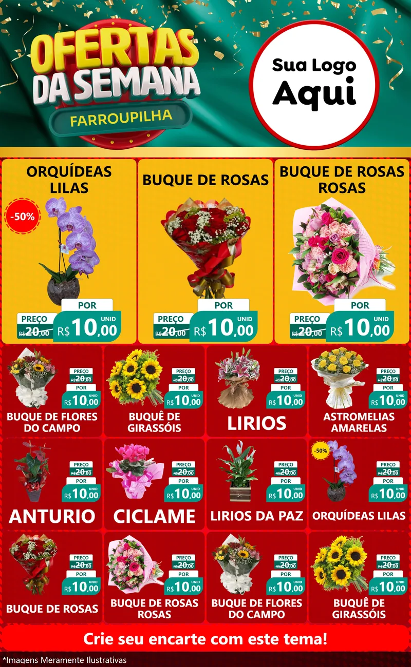 Modelo de Encarte para Encarte Grande com o tema Ofertas da Semana Farroupilha para Floricultura e jardim
