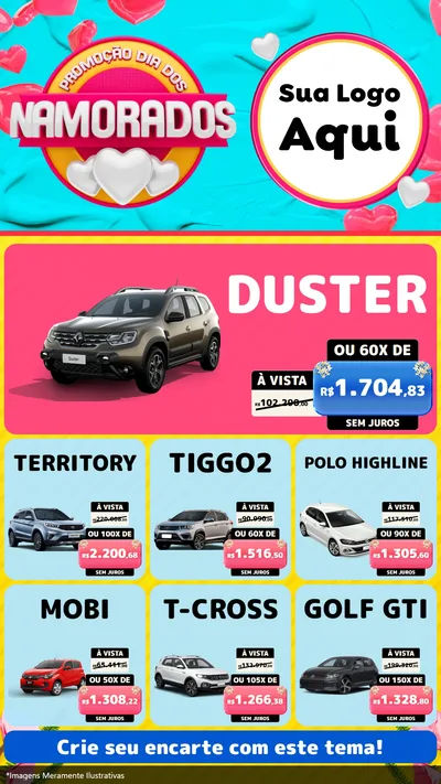 Modelo de Rede Social para Stories com o tema Promoção Dia dos Namorados para Concessionaria de Carros