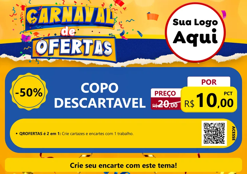 Modelo de Cartaz para Cartaz A4 Horizontal com o tema Carnaval de Ofertas para Embalagens