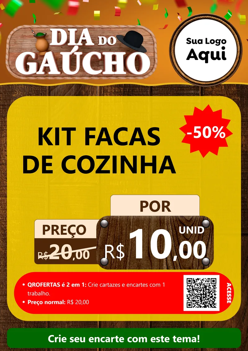 Modelo de Cartaz para Cartaz A4 Vertical com o tema Dia do Gaúcho para Utilidades Domésticas