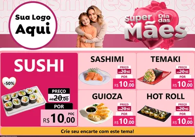 Modelo de Encarte para Encarte A4 Horizontal com o tema Super Dia Das Mães para Comida japonesa