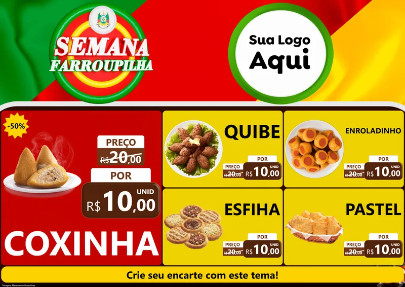 Modelo de Encarte para Encarte A4 Horizontal com o tema Semana Farroupilha para Salgadaria