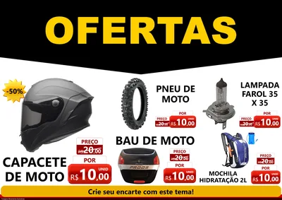 Modelo de Encarte para Encarte A4 Horizontal com o tema Ofertas Preto e Vermelho Cartaz para Moto peças