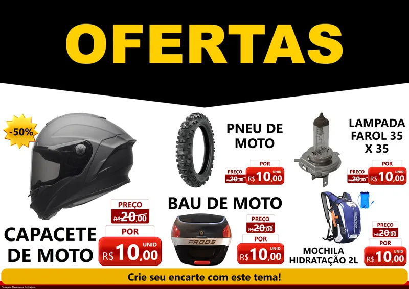 Modelo de Encarte para Encarte A4 Horizontal com o tema Ofertas Preto e Vermelho Cartaz para Moto peças