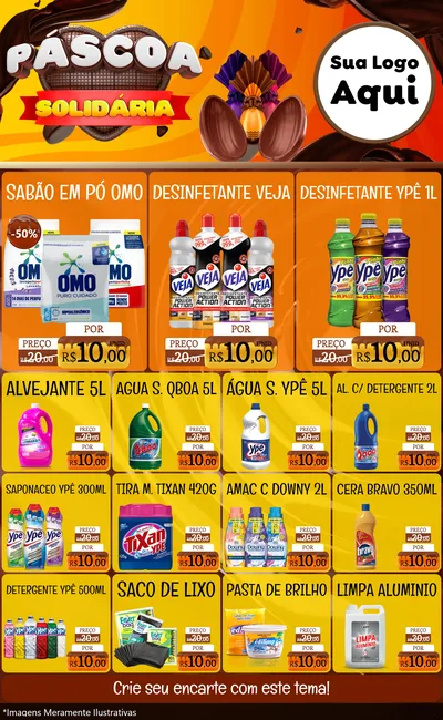 Modelo de Encarte para Encarte Grande com o tema Páscoa Solidária para Produtos de Limpeza