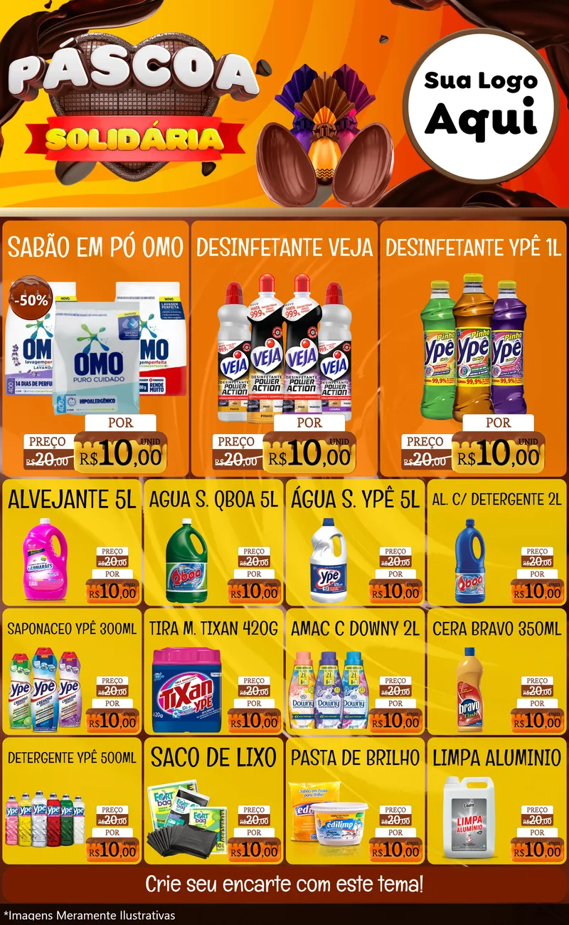 Modelo de Encarte para Encarte Grande com o tema Páscoa Solidária para Produtos de Limpeza
