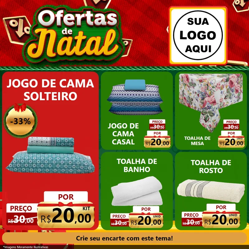 Modelo de Rede Social para Feed Facebook com o tema Ofertas de Natal para Cama, Mesa e Banho