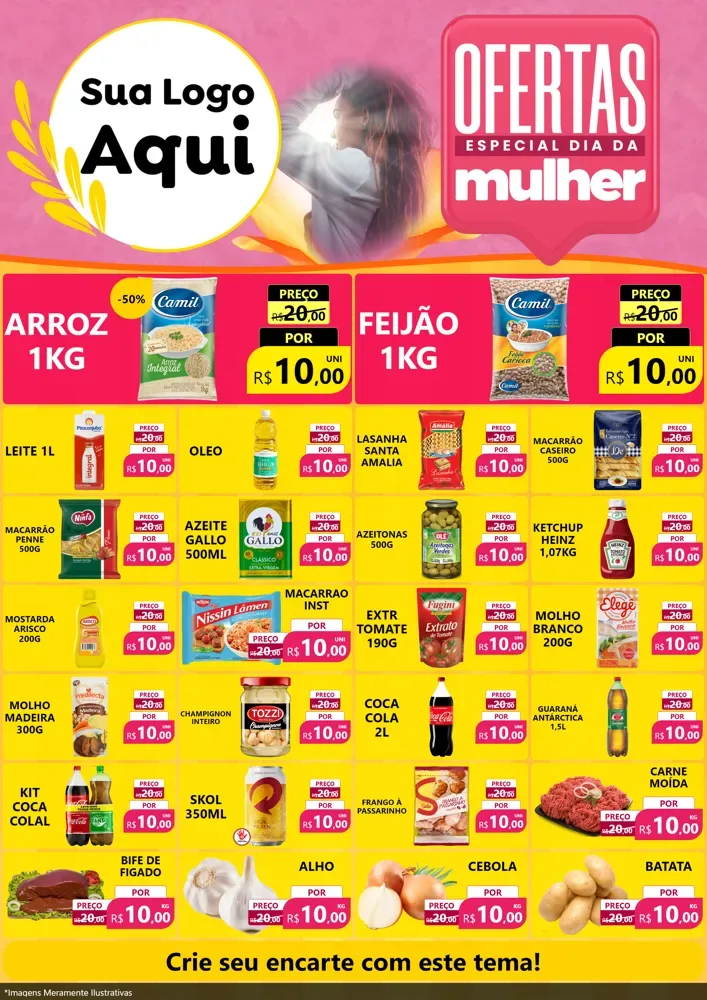 Modelo de Encarte para Encarte A4 Vertical com o tema Ofertas - Especial Dia Das Mulheres para Supermercado