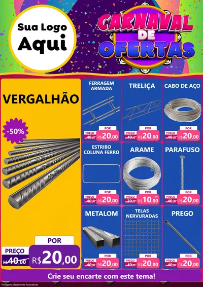 Modelo de Encarte para Encarte A4 Vertical com o tema Carnaval de Ofertas para Ferragens